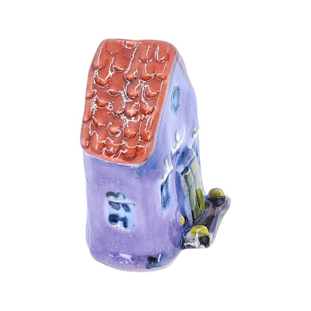 Tiny House - Purple House Green Door Rust Roof by Mist Ceramics
