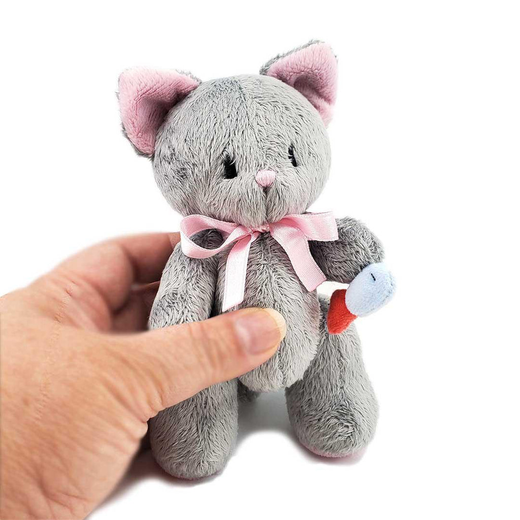 Plush - Gray Cat with a Fish by Frank and Bubby
