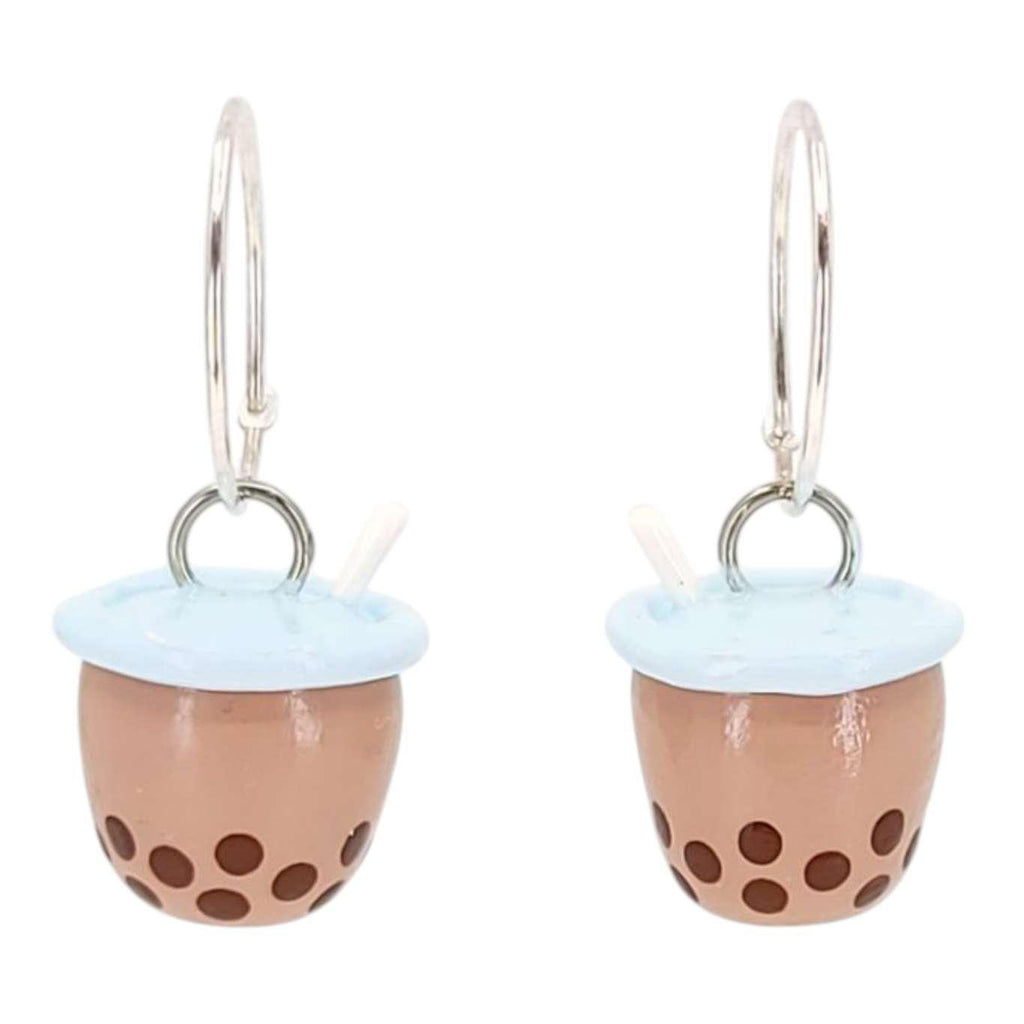 Earrings - Bubble Tea Hoops (Brown) by Mariposa Miniatures