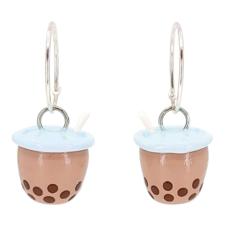 Earrings - Bubble Tea Hoops (Brown) by Mariposa Miniatures