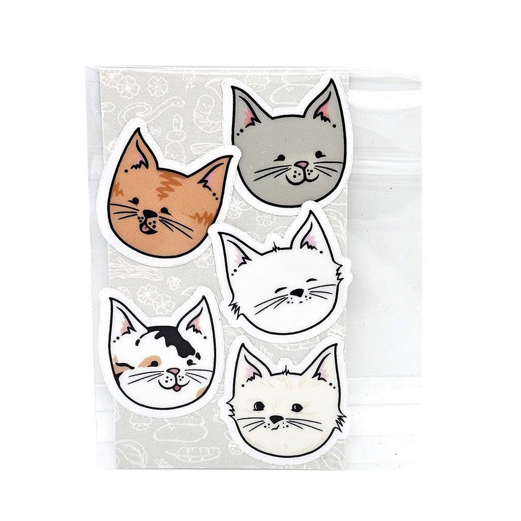 Tiny Stickers - Set of 5 - Kitty Cat Heads (Assorted) by World of Whimm