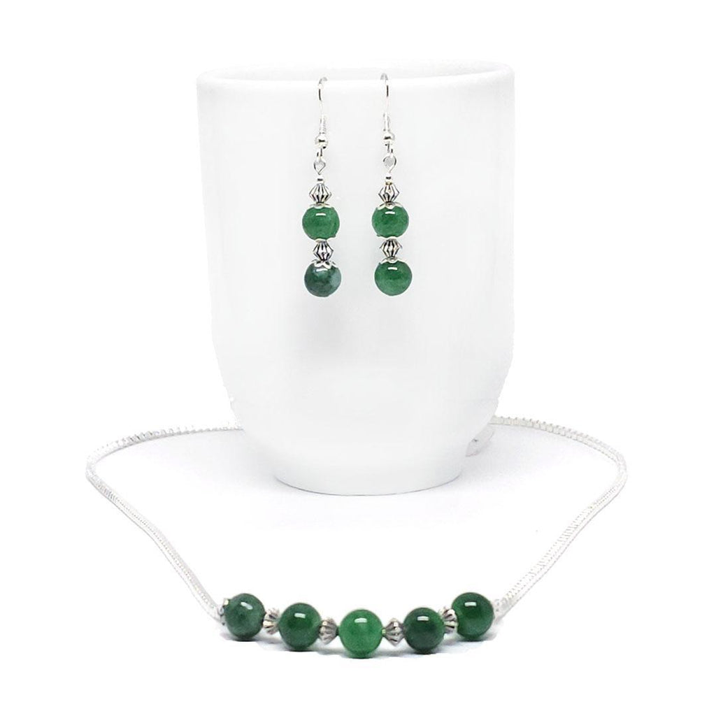 Earrings - Two Jade Bead Silver Plate by Tiny Aloha