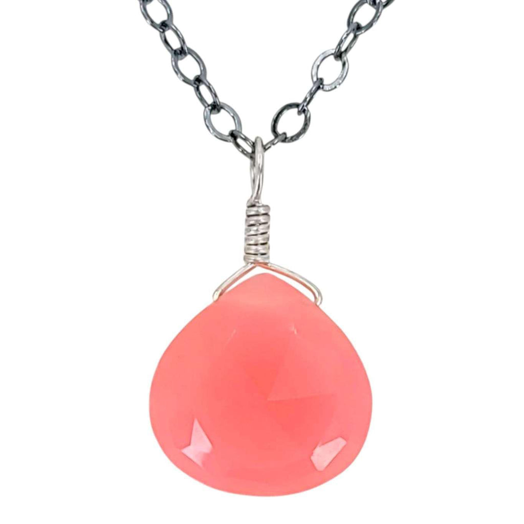 Necklace - Sterling Gemstone Drop (Pink Chalcedony) by Foamy Wader