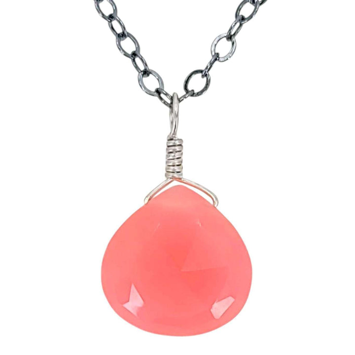Necklace - Sterling Gemstone Drop (Pink Chalcedony) by Foamy Wader