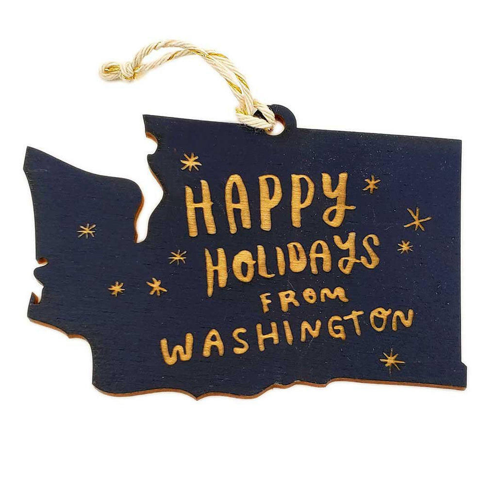 Ornaments - Large - Happy Holidays from Washington State (Navy) by SnowMade