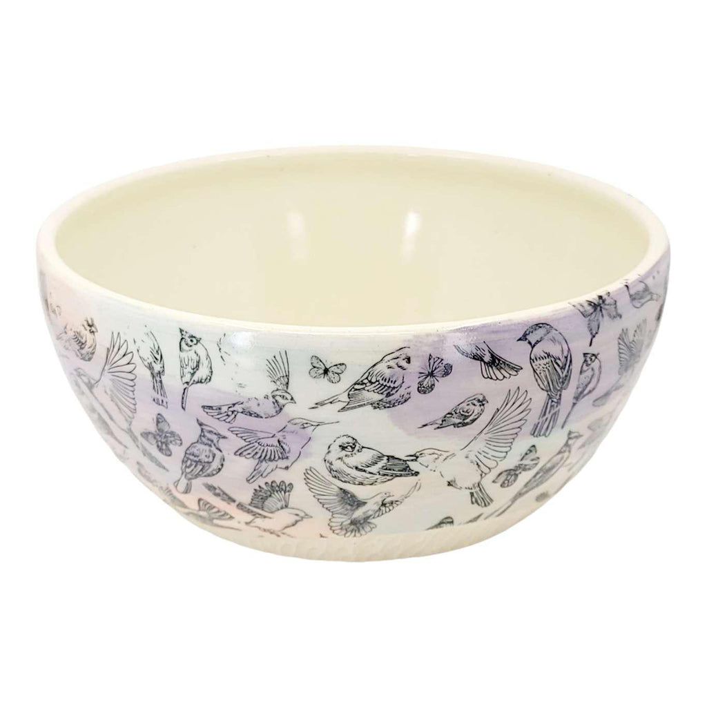 Bowl - Large Stoneware Blue Purple Pink with Black Birds by Clay It Forward