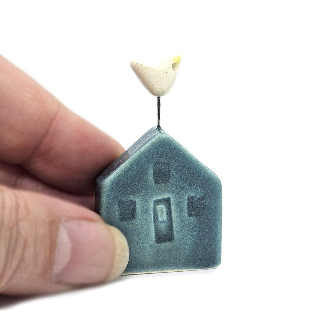 Tiny Pottery House - Teal with Bird (Assorted Colors) by Tasha McKelvey