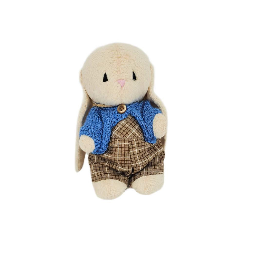 Plush - Light Brown Bunny in Overalls and Cardigan by Frank and Bubby