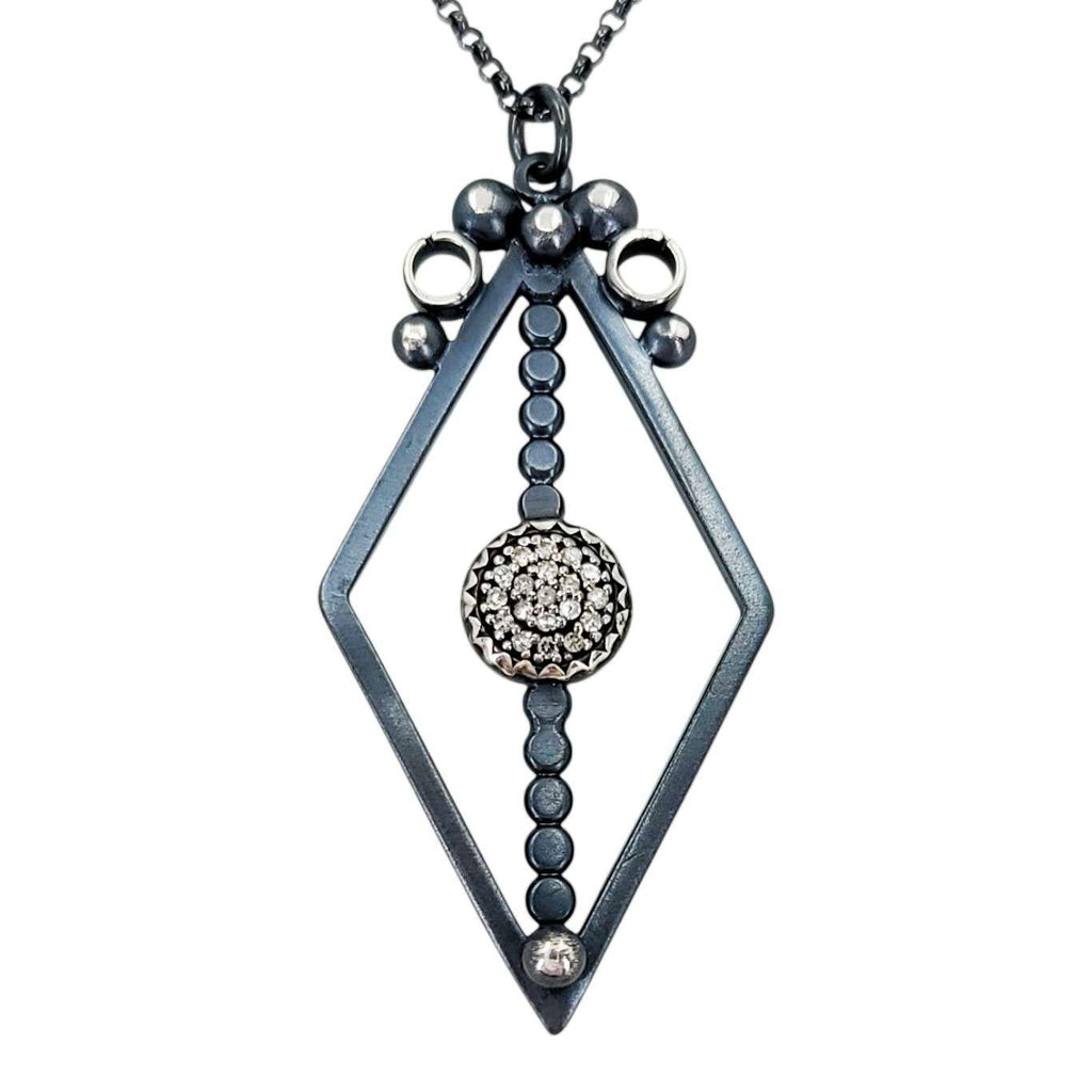 Necklace - Pave Open Frame Diamond Pendant (Sterling Silver, Diamond, Labradorite) by 314 Studio