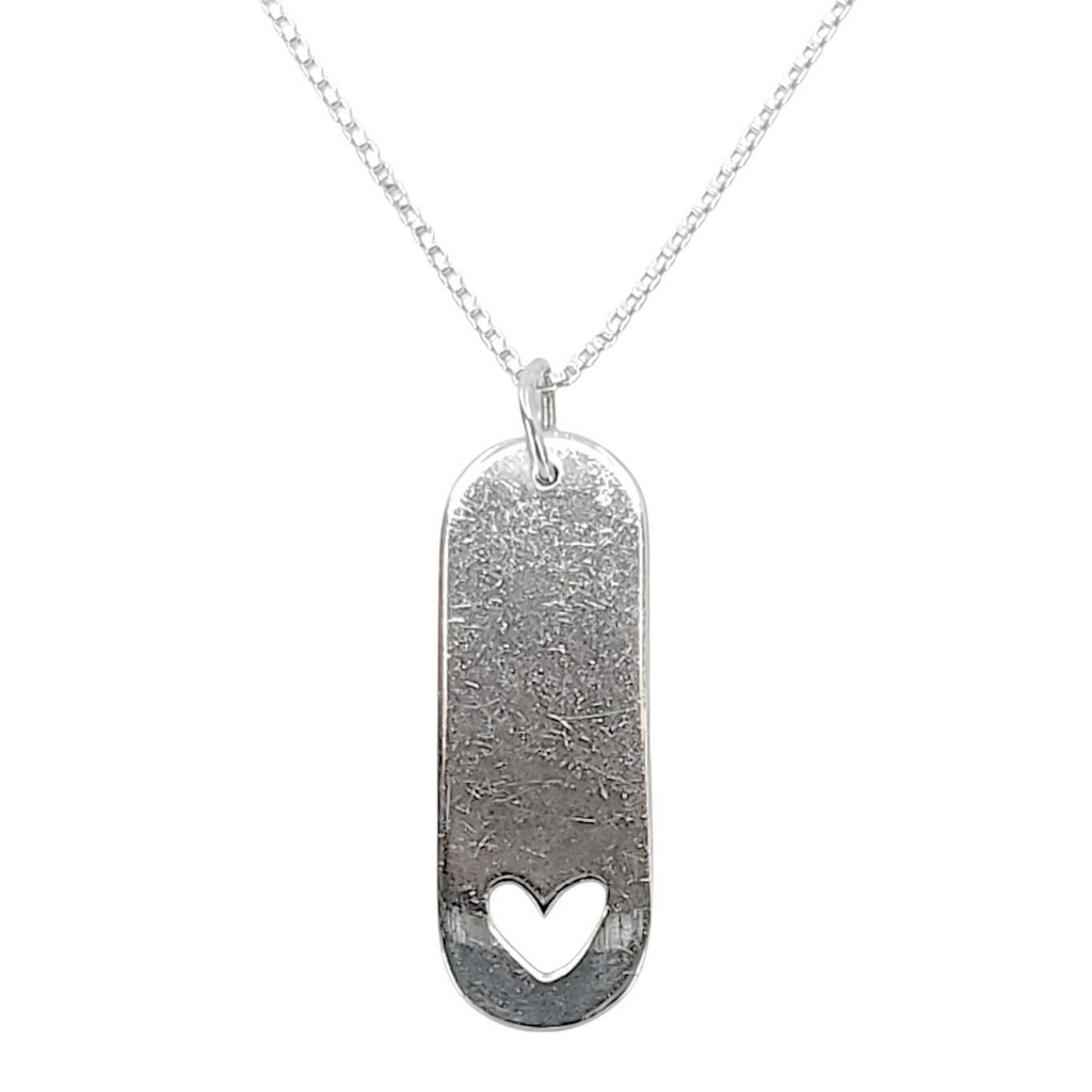 Necklace - Heart Cutout Oblong Pendant 16in Thin Box Chain (Sterling Silver) by imakecutestuff