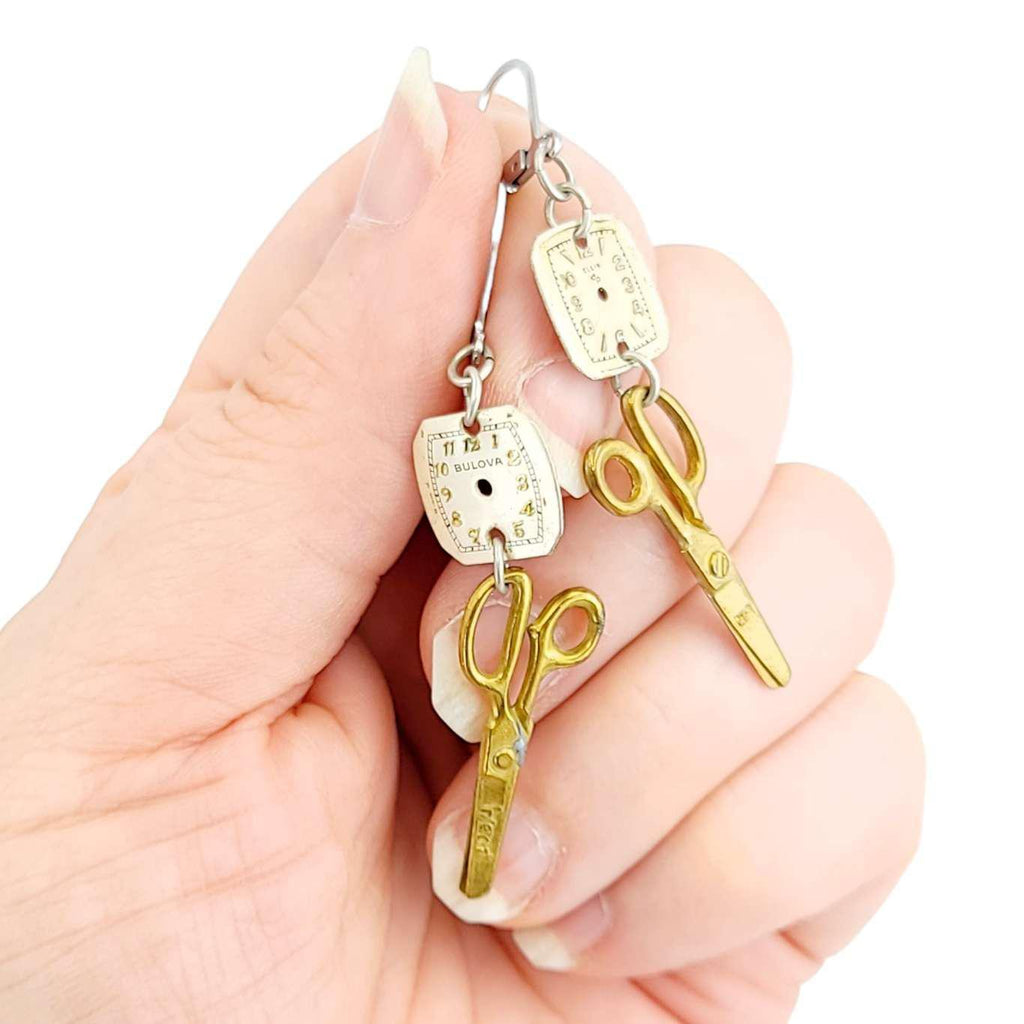 Earrings - Tiny Tools Scissors Watch Dials by Christine Stoll Studio