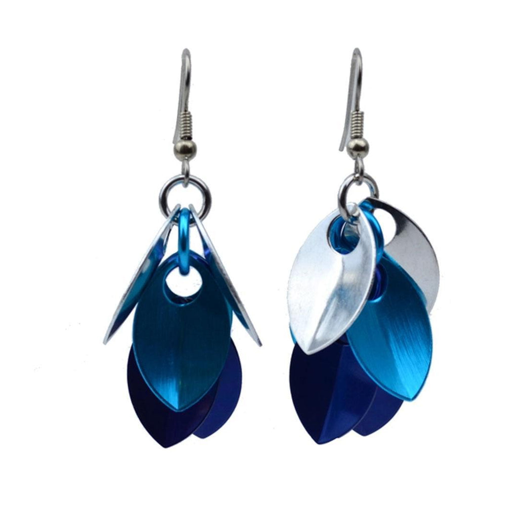 Earrings - Short Leafy Cascade Leaves (Sky Blues) by Rebeca Mojica