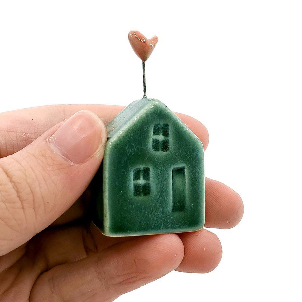 Tiny Pottery House - Teal with Heart (Assorted Colors) by Tasha McKelvey