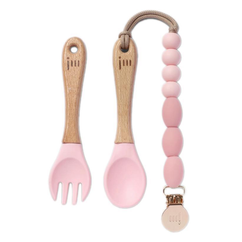 Feeding Set - Fork and Spoon with Clip (Rose Pink) by January Moon