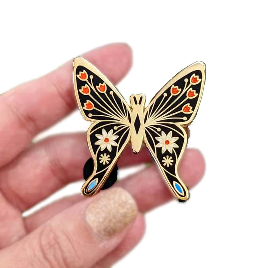 Enamel Pin - Spring Tulips Black Butterfly by Amber Leaders Designs