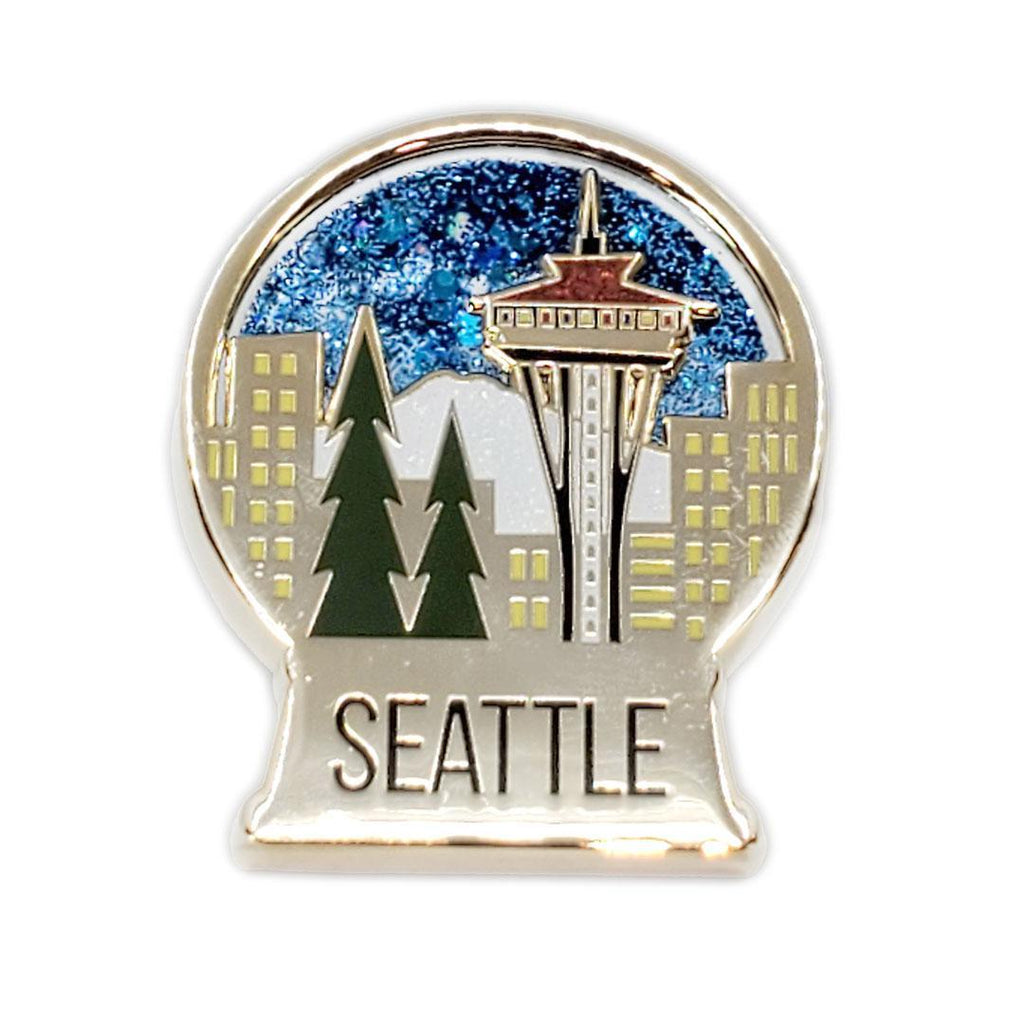 Enamel Pin - Seattle Snow Globe with Sparkle Quicksand by Amber Leaders Designs