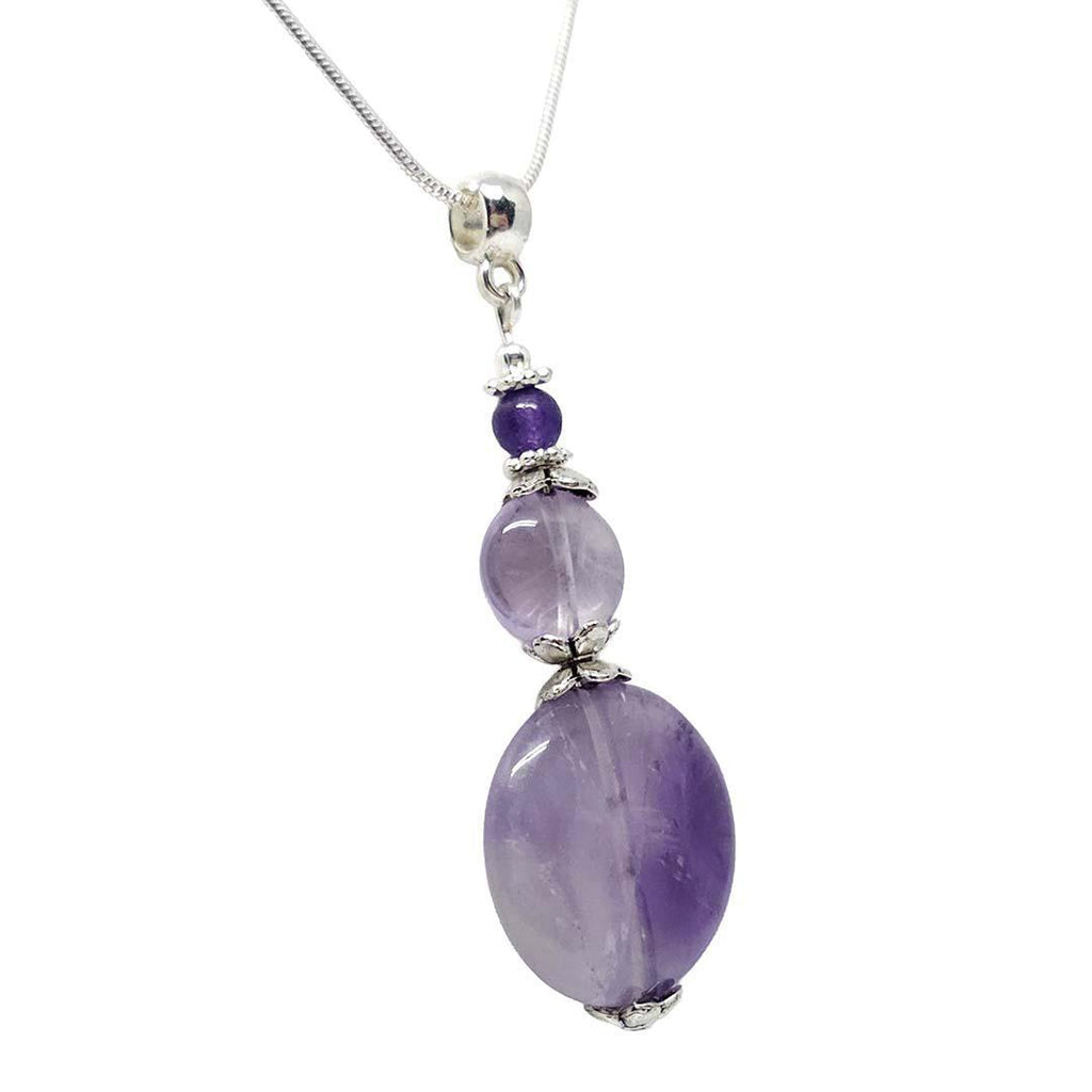Necklace - Amethyst Coin Pendant Sterling Silver Snake Chain by Tiny Aloha