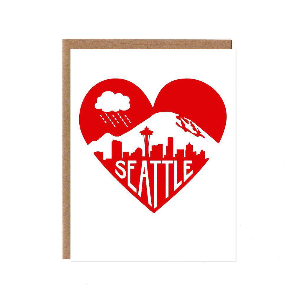 Card - Seattle - Seattle Skyline Red Heart by Orange Twist