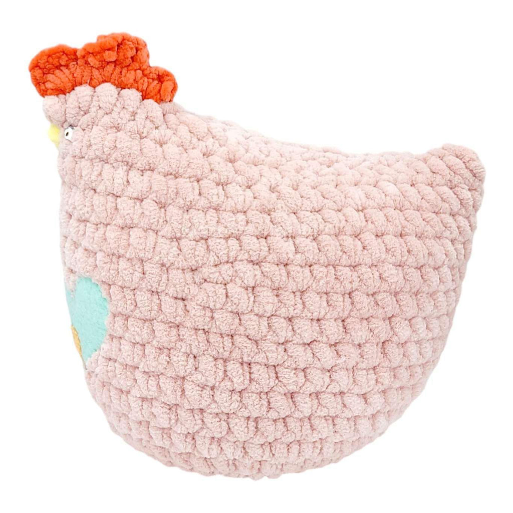 Plush Toy - Large Chicken (Light Pink with Blue Orange Double Heart) by Moyo Workshop