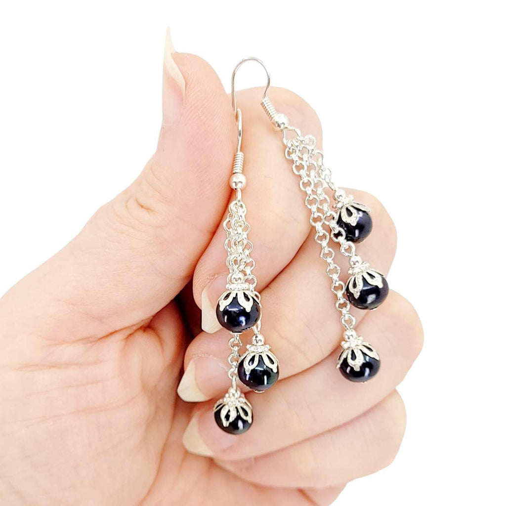 Earrings - Pearl Cascade Drops (Black) by Tiny Aloha