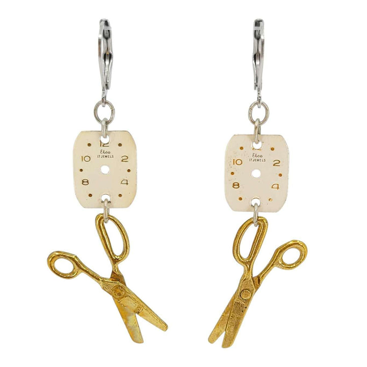 Earrings - Tiny Tools Scissors Watch Dials by Christine Stoll Studio