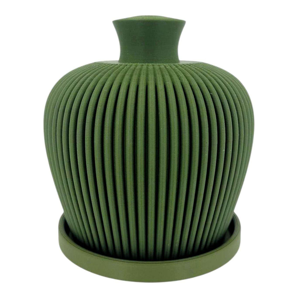 Thumb Pot - Ribbed Water Bell with Drip Tray (Green) by Rosebud Homegoods