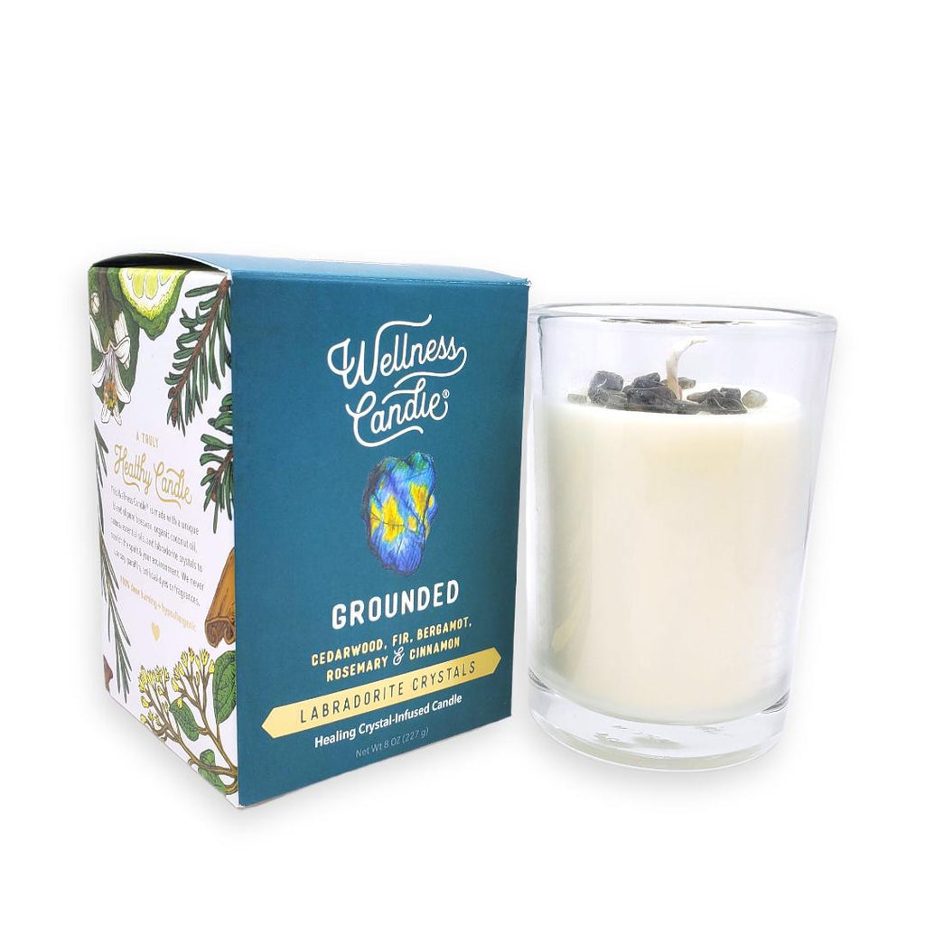 Candle 8oz - Labradorite (Grounded) Clear Glass by Bee Lucia