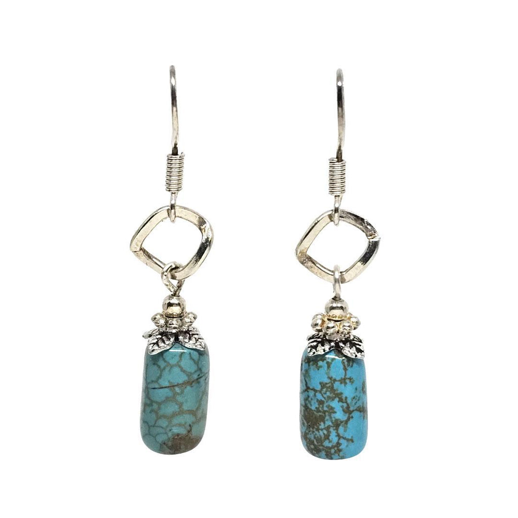 Earrings - Turquoise cylinders Silver plate by Tiny Aloha