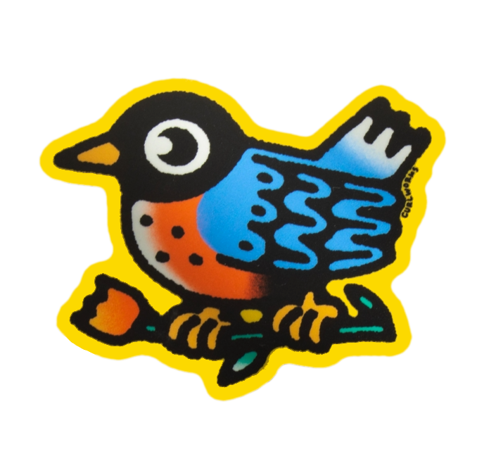 Sticker - American Robin with Tulip by Curlworks