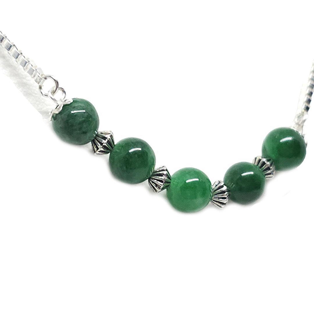 Necklace - Five Jade Bead Silver Plate by Tiny Aloha