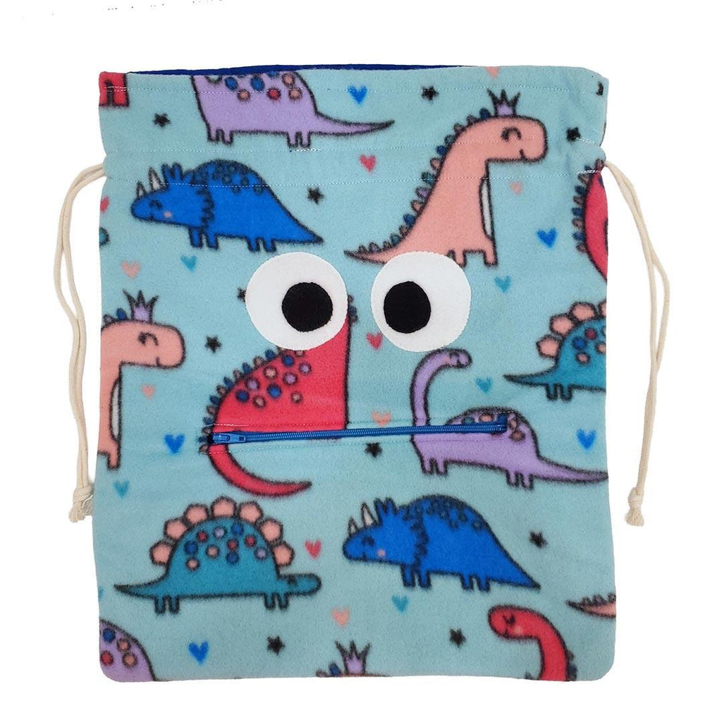 Bag - Chomper Buddy Drawstring (Aqua Dinosaurs Blue) by Peek A Boo Plush
