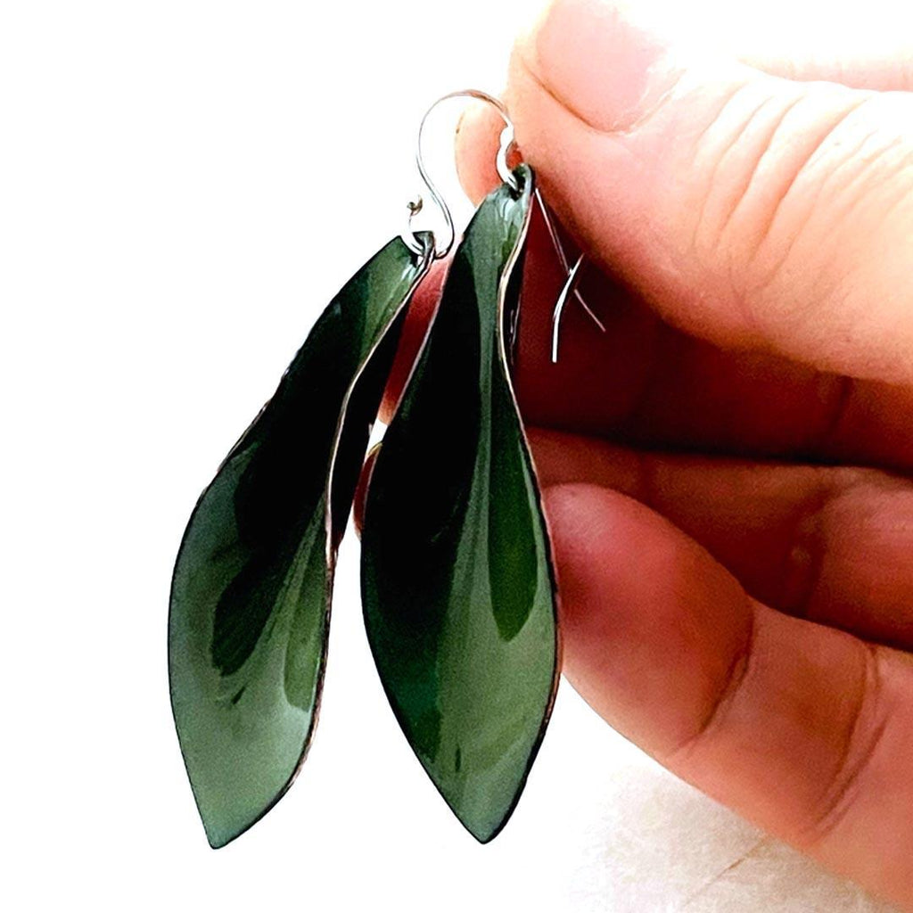 Earrings - Small Folded Leaf (Alpine Green) by Magpie Mouse Studios