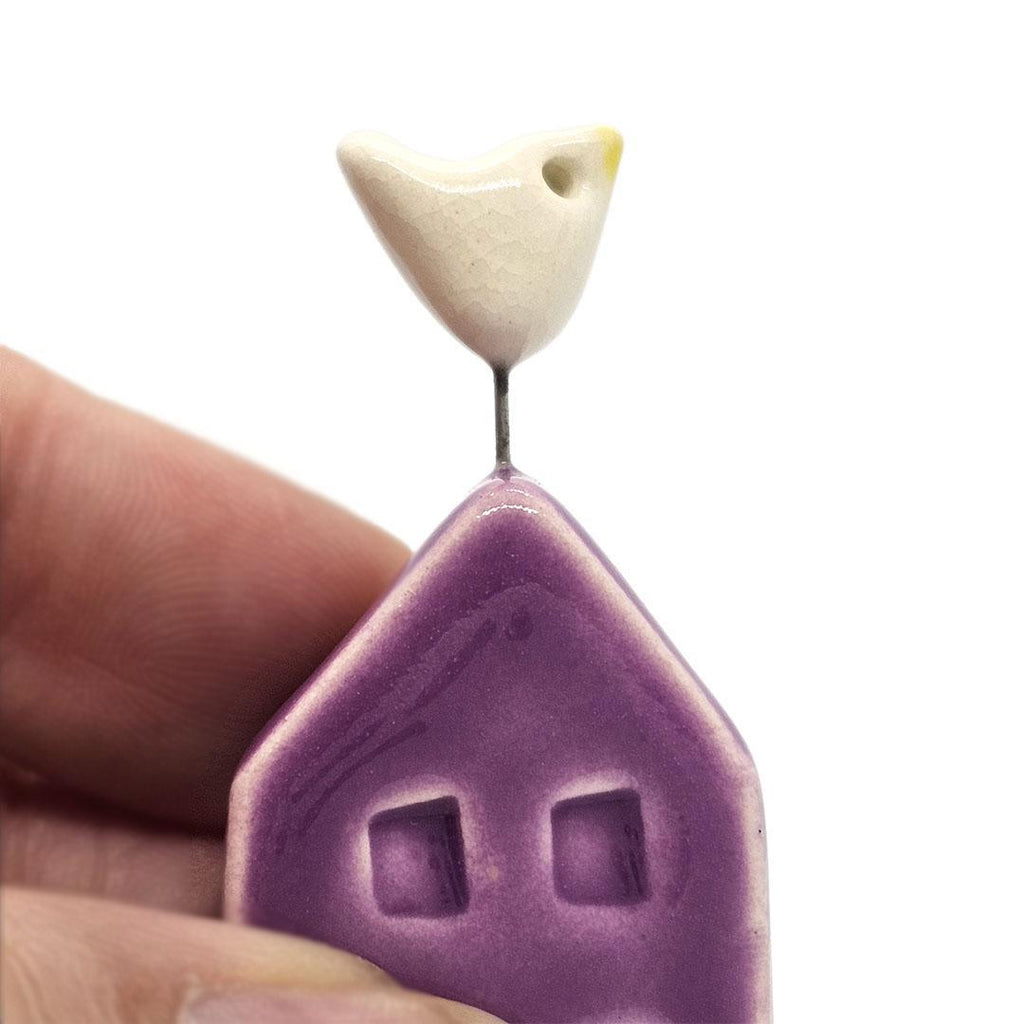 Tiny Pottery House - Magenta with Bird (Assorted Colors) by Tasha McKelvey