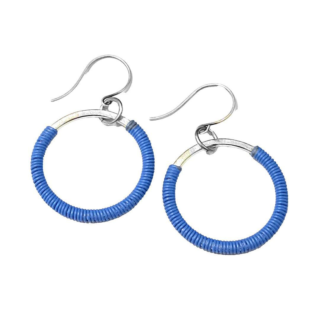 Earrings - Large Circles - Blue Communication Wire by XV Studios