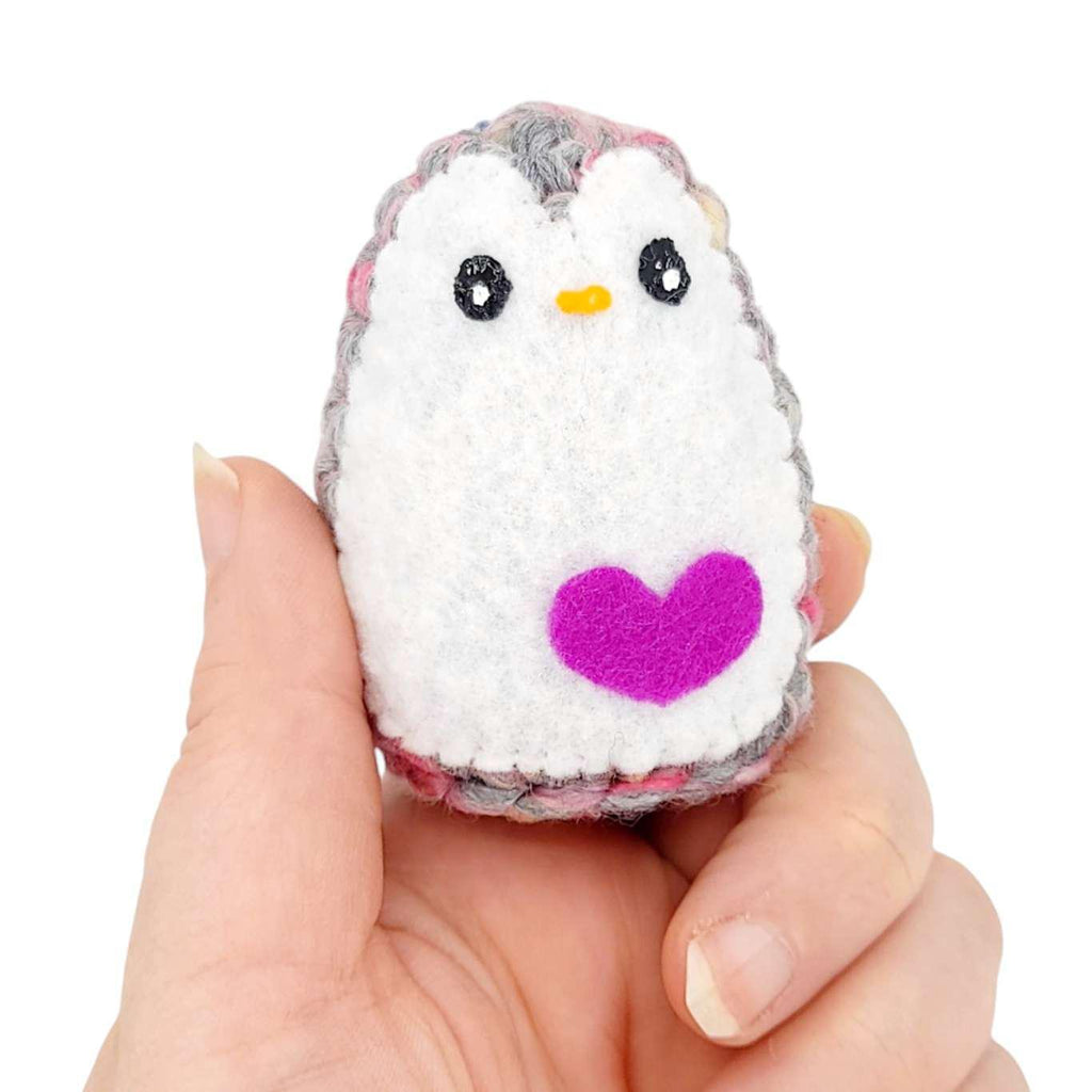 Plush Toy - Small Penguin (Pink Gray with Magenta Heart) by Moyo Workshop