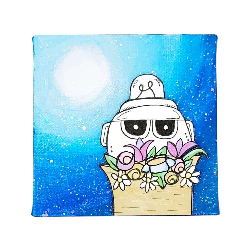 Original Painting - 4x4in - Moonlight Sparkle 3D Robot (Marty Bouquet) by Mandy Greear