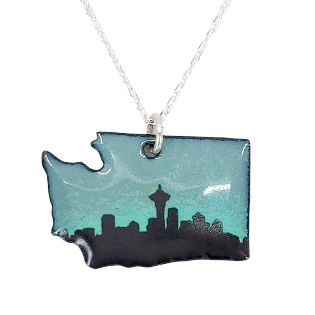 Necklace - WA State Small Ombre (Gray Turquoise) by Magpie Mouse Studios