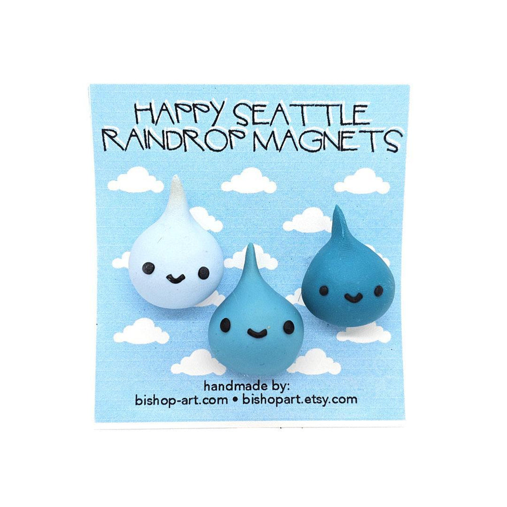 Magnet - Set of 3 - Happy Seattle Raindrops (Assorted Blues) by bishopart