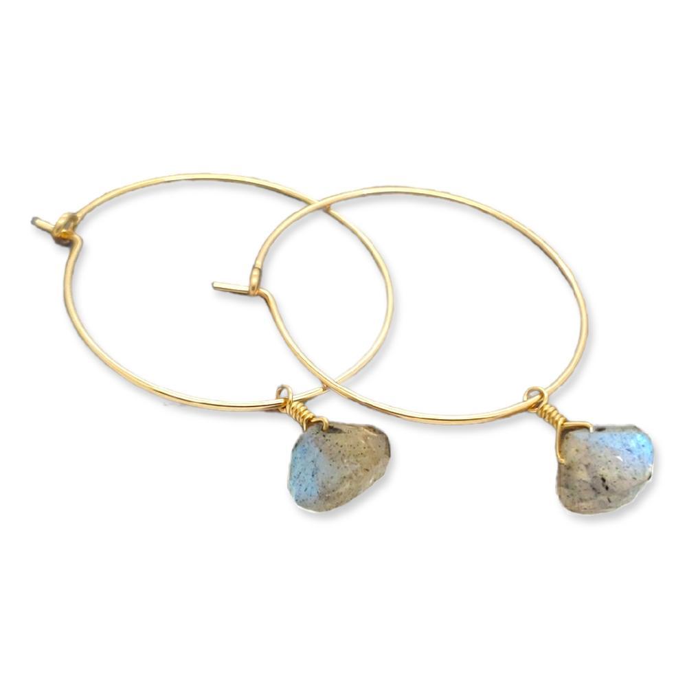 Earrings - One Last Kiss Labradorite 14K Gold Fill Hoops by Foamy Wader