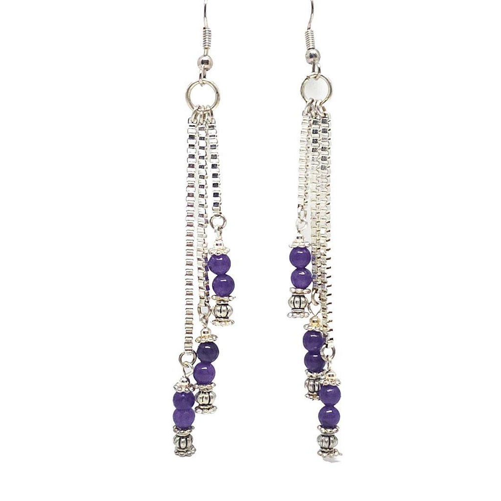 Earrings - Amethyst Triple Drop Box Chain (Silver Plate) by Tiny Aloha