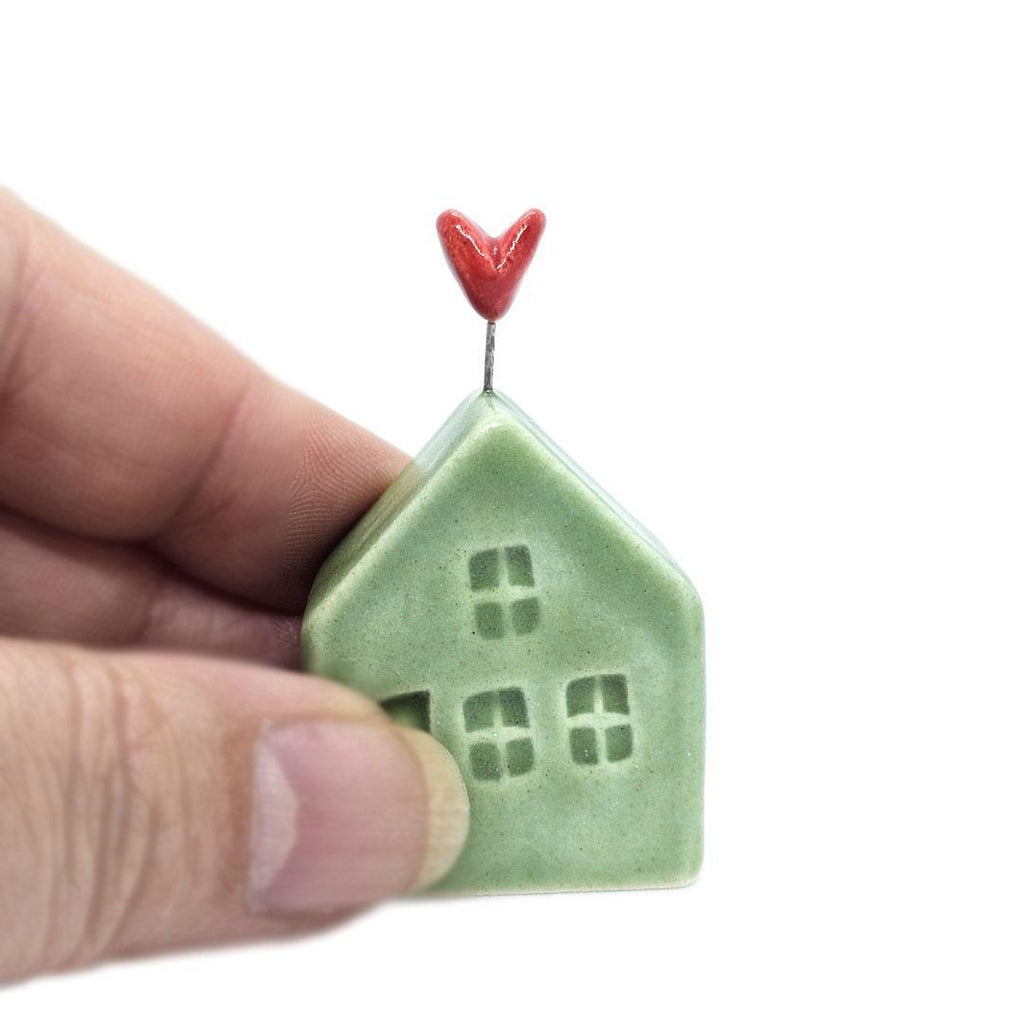 Tiny Pottery House - Grass Green with Heart (Assorted Colors) by Tasha McKelvey