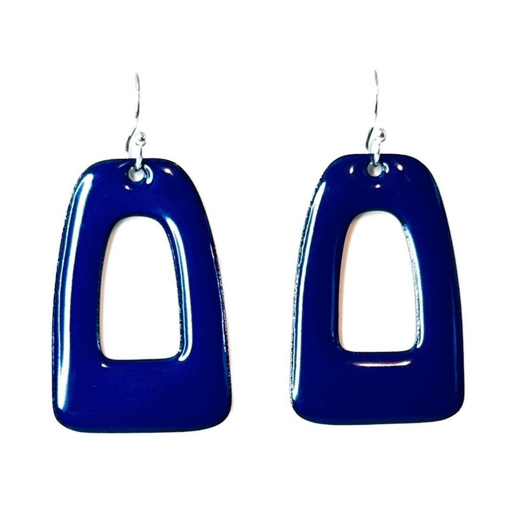 Earrings - Retro Open Rectangle (Dark Blue) by Magpie Mouse Studios