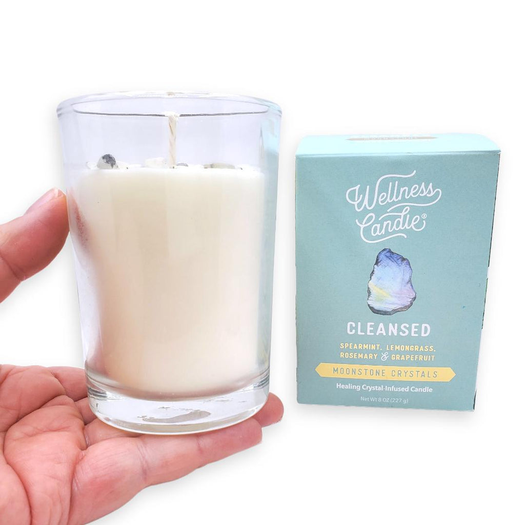 Candle 8oz - Moonstone (Cleansed) Clear Glass by Bee Lucia
