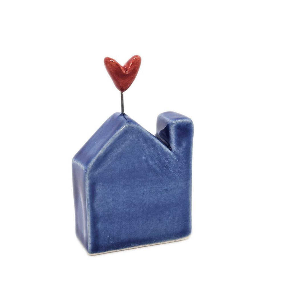 Tiny Pottery House - Dark Blue with Pink Heart by Tasha McKelvey