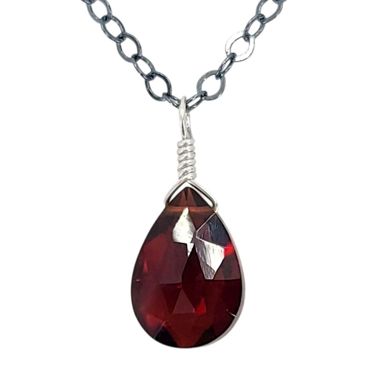 Necklace - Sterling Gemstone Drop (Garnet) by Foamy Wader