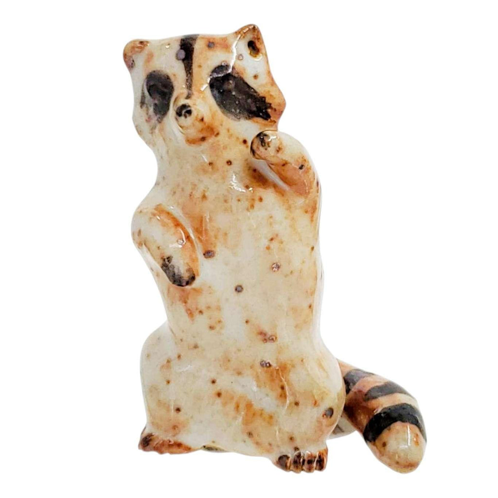 Collectible - Tea Pet Figurine (White Brown Raccoon) by Mist Ceramics