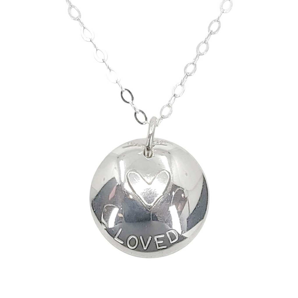 Necklace - LOVED Heart Dome Pendant (Sterling Silver) by imakecutestuff
