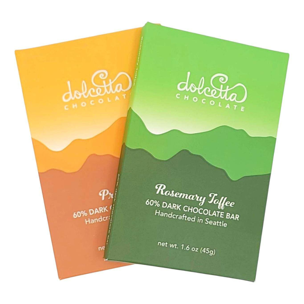 Gift Bundle - Chocolate Bar Duo (Rosemary Toffee and Pretzel) by Dolcetta Artisan Sweets