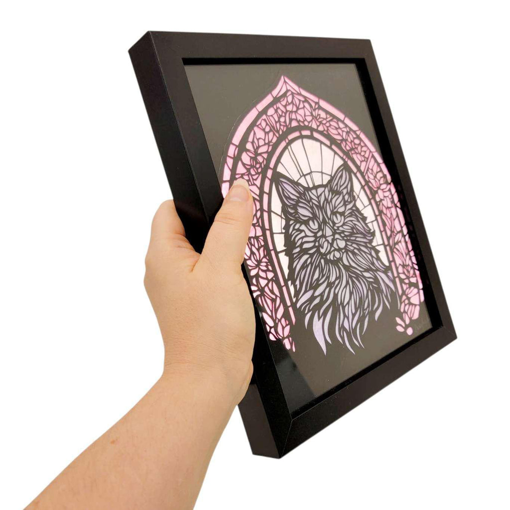 Lightbox - Hand Cut Paper Animal (Cat) by Squirrel Tacos Papercuts
