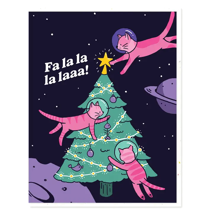 Card - Holiday -  Fa la la la laaaa! Cats in Space by Semi Sweet Press